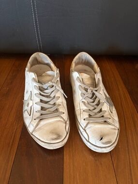 Golden Goose White and Gold Low-Top Sneakers